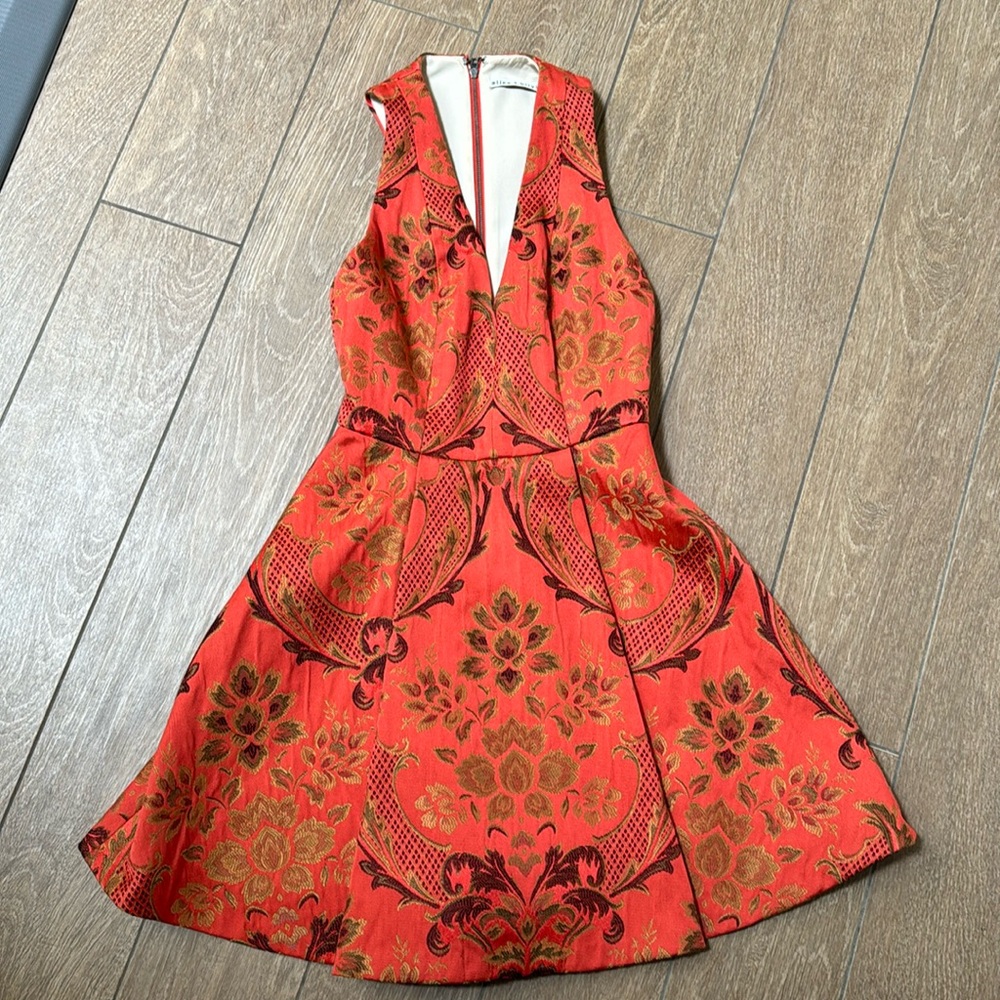 Alice + Olivia deep V orange dress. Size 2